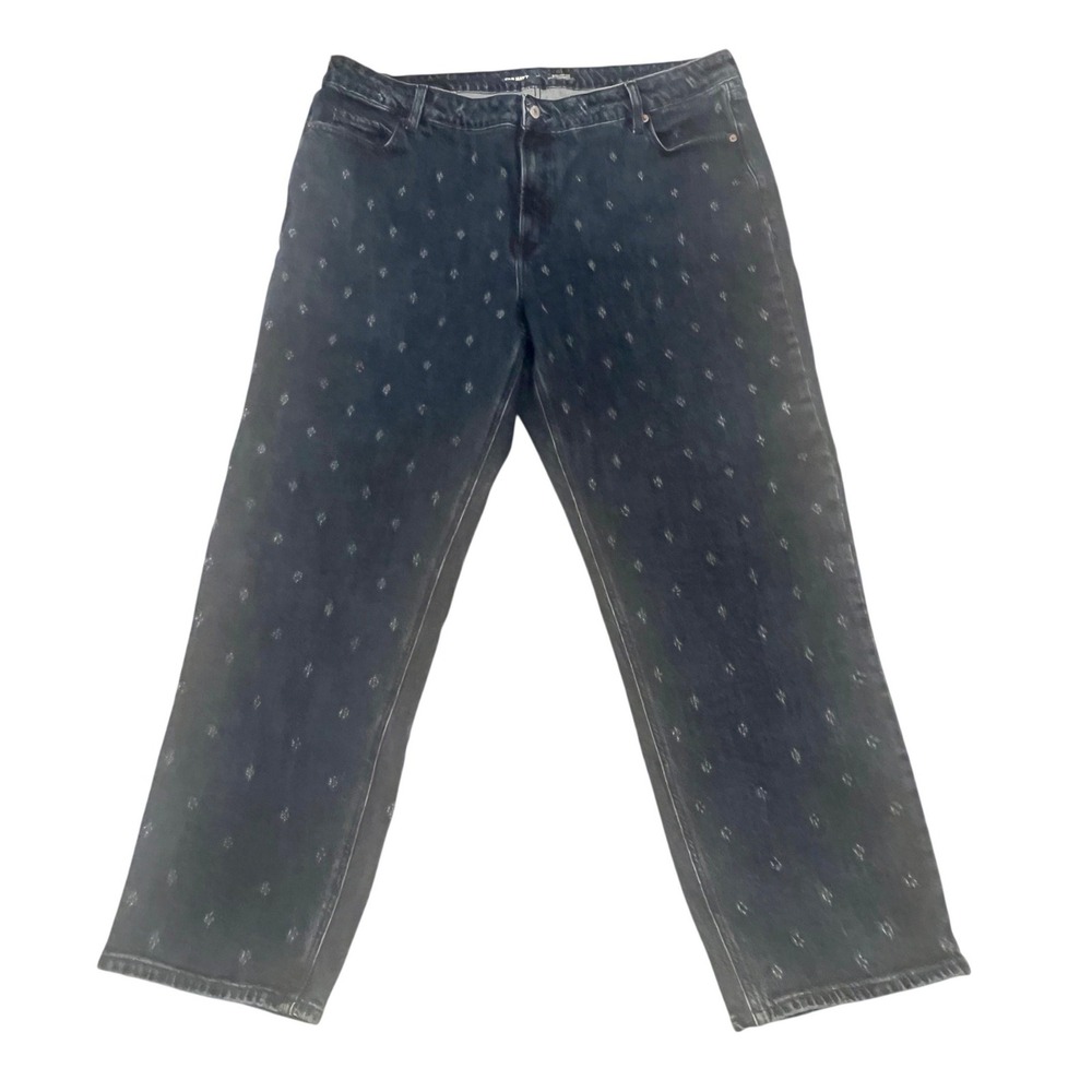 Old Navy Extra High-Rise Straight Leg Embroidered Dark Wash Jeans Womens 22